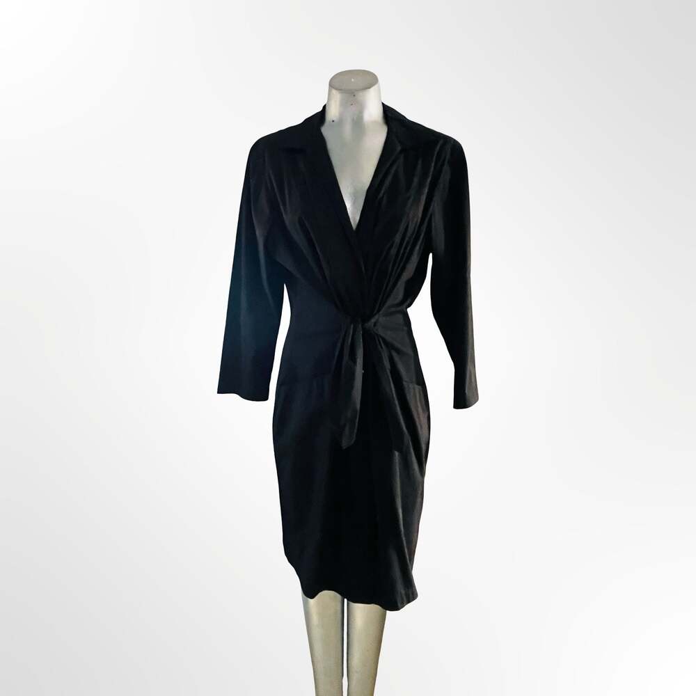 Tahari Black Front Twist V-Neck Midi Dress Size US 12